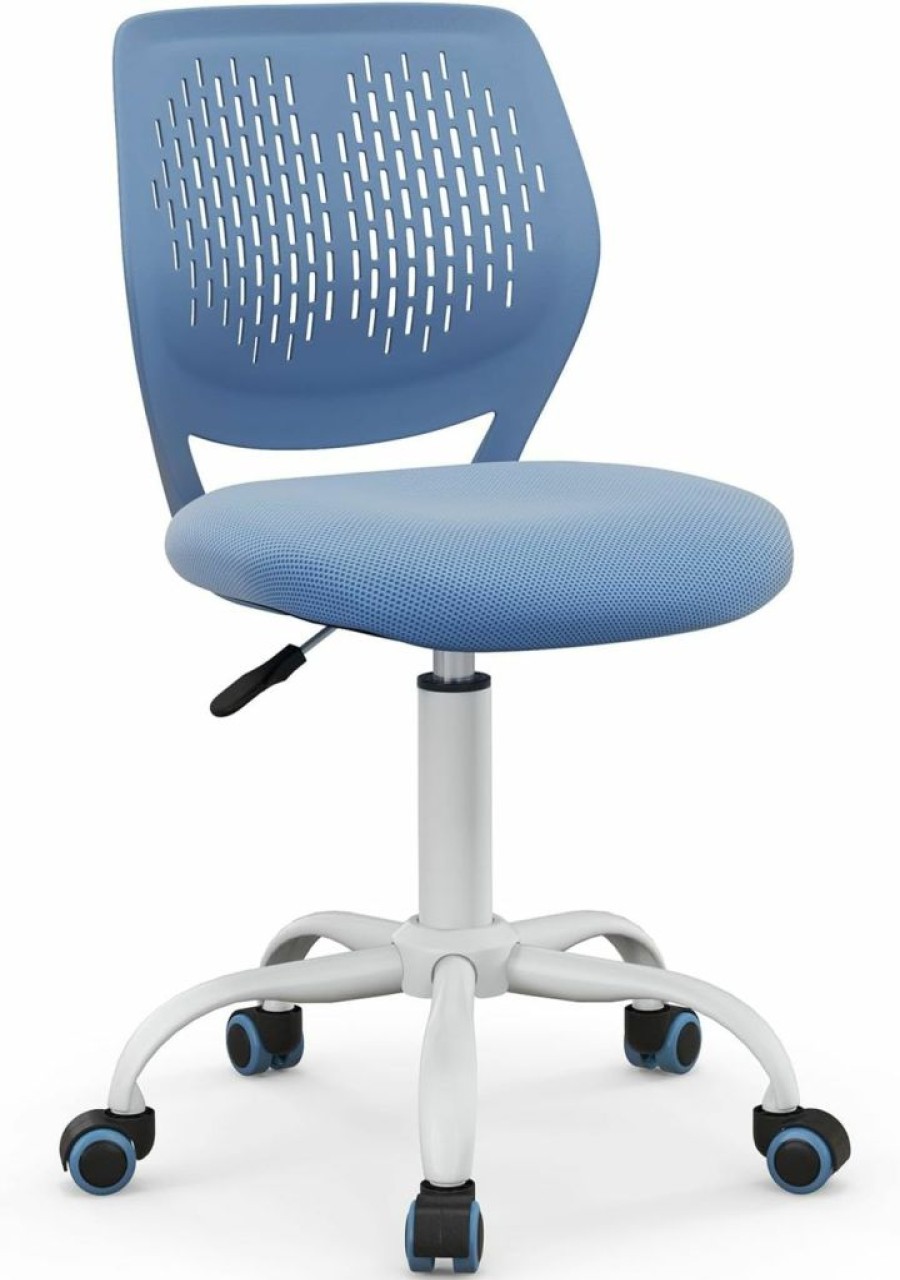 Giantex | Giantex Kids Desk Chair, Children Armless Study Chair With Adjustable Height, Ergonomic Kids Office Chair With Wheels, Rolling Swivel Mesh Task Desk Chair For Girls Boys Teens, Blue