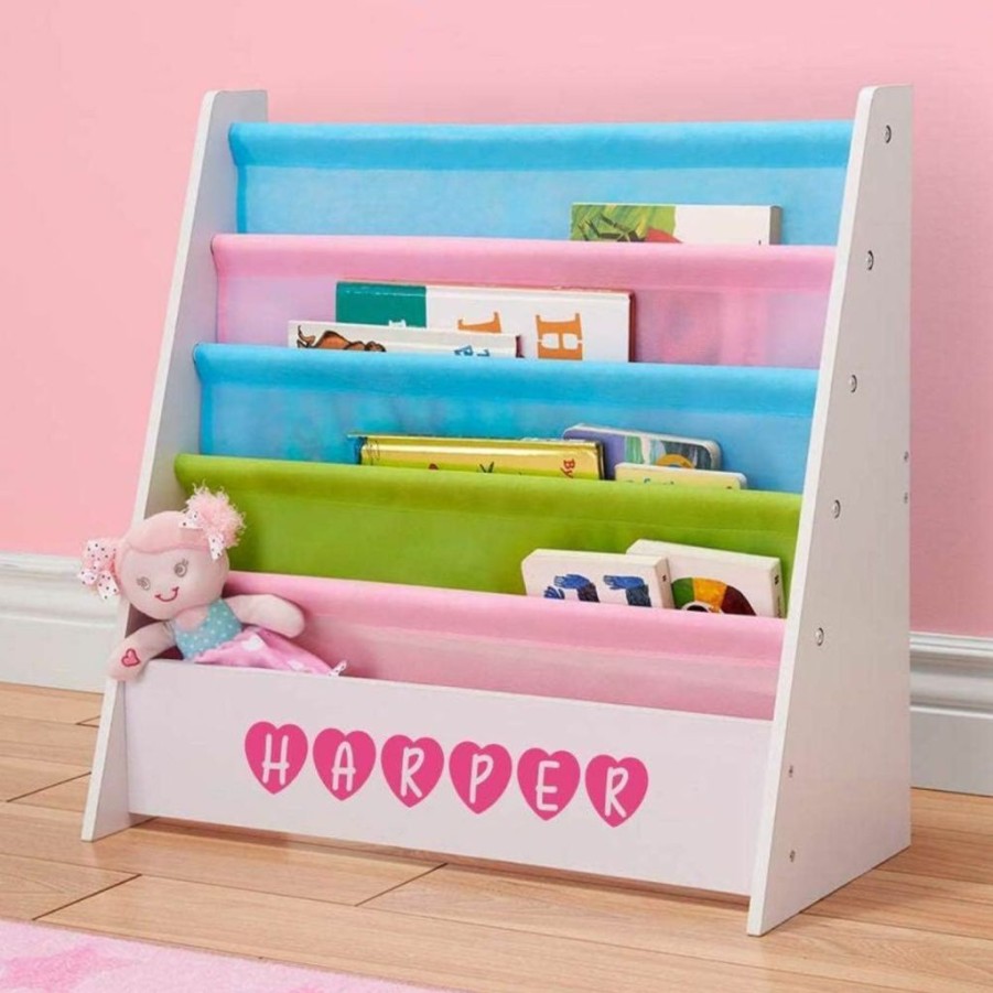 DIBSIES | Dibsies Personalized Kids Bookshelf (Bookshelf With Storage - White With Pastel Fabric)