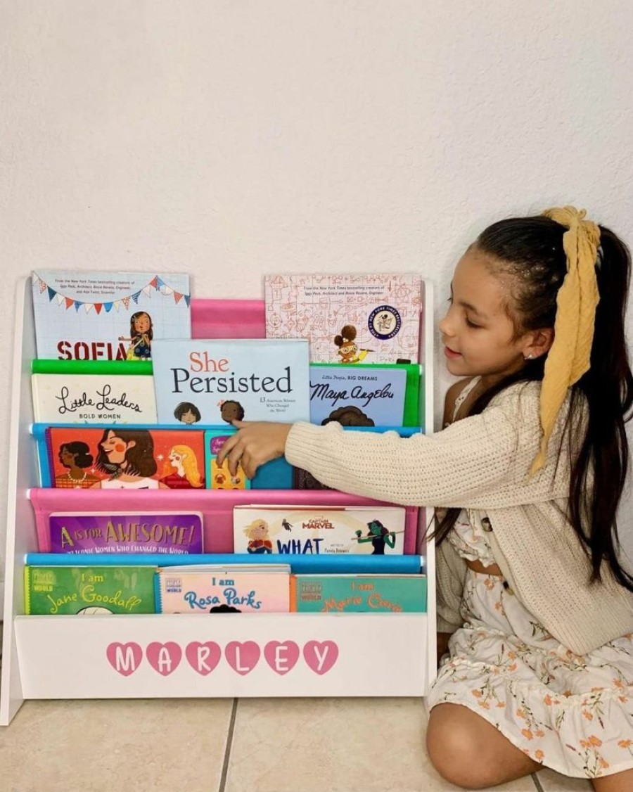 DIBSIES | Dibsies Personalized Kids Bookshelf (Bookshelf With Storage - White With Pastel Fabric)