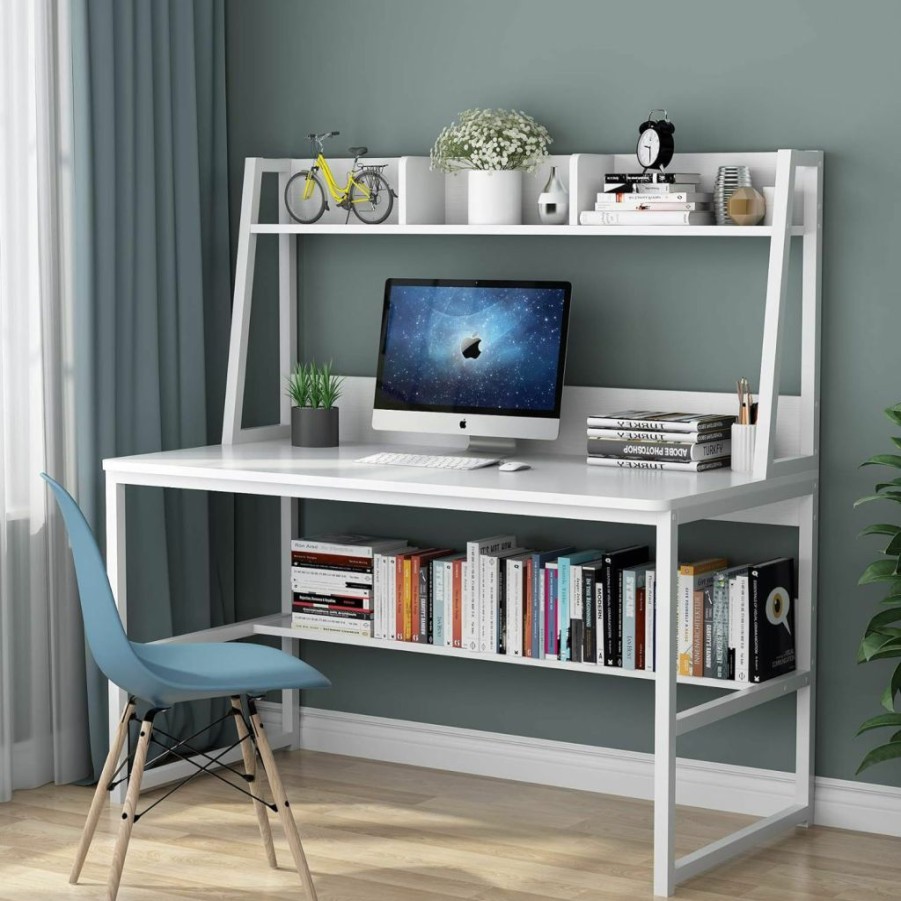 Tribesigns | Tribesigns Computer Desk With Hutch, 47 Inches Home Office Desk With Space Saving Design With Bookshelf For Small Spaces (Light Walnut, 47)