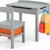 Costzon | Costzon Kids Table And Chair Set, Flip Top Toddler Study Desk W/Chair For Playroom & Nursery, Wood Activity Table Set W/Storage Space, Safety Hinge, Pull-Out Drawer & Hook For Arts, Crafts (Grey)