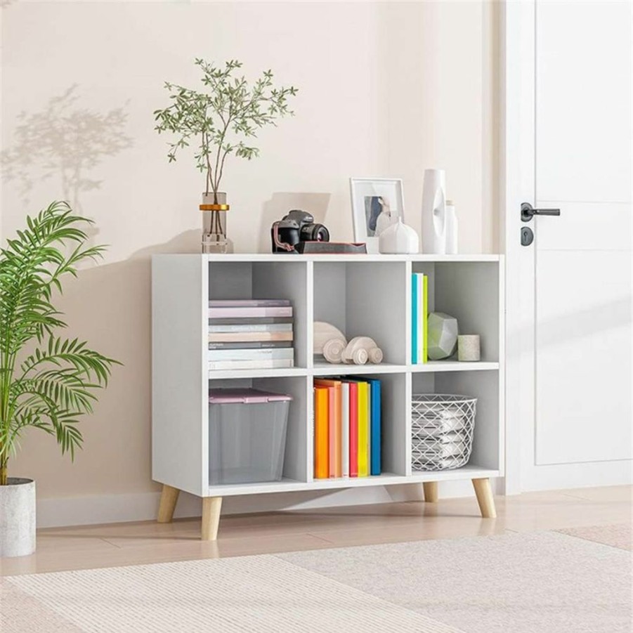 LAKIQ | Lakiq Cube Bookcase Wood Closet Storage Organizer Bookshelf For Study Room Bedroom Living Room Kids Room Toy Storage-White,24.4" L X 11.8" W X 28.5" H (4 Cube)