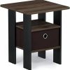 Furinno | Furinno Dario End Table/ Night Stand Storage Shelf With Bin Drawer, Amber Pine/Black, 1-Pack, Upper Bin