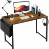 Lufeiya | Lufeiya Computer Desk White Writing Table For Small Spaces Home Office 39 Inch Modern Study Pc Des,With Storage Bag Hook (White Black)