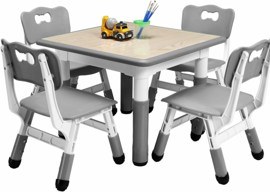 GAOMON | Kids Table And Chairs Set, Height Adjustable Desk With 4 Seats For Ages 2-10,Arts & Crafts Table,Graffiti Desktop, Non-Slip Legs, Max 300Lbs, Children Multi-Activity Table For Classrooms,Daycares,Home