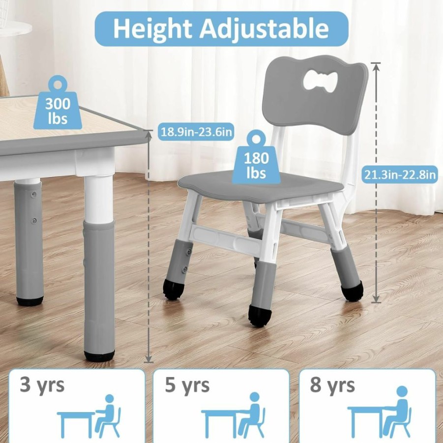 GAOMON | Kids Table And Chairs Set, Height Adjustable Desk With 4 Seats For Ages 2-10,Arts & Crafts Table,Graffiti Desktop, Non-Slip Legs, Max 300Lbs, Children Multi-Activity Table For Classrooms,Daycares,Home