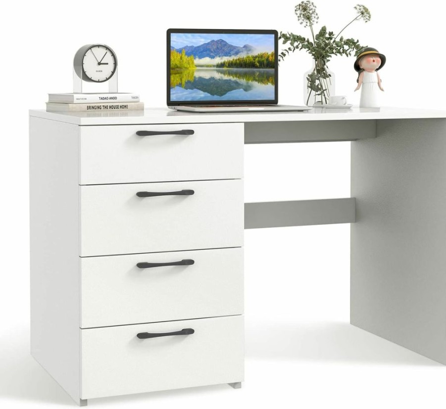 Giantex | Giantex White Computer Desk With 4 Large Drawers, Home Office Laptop Pc Desk, Writing Table, Modern Computer Workstation For Bedroom Study Room