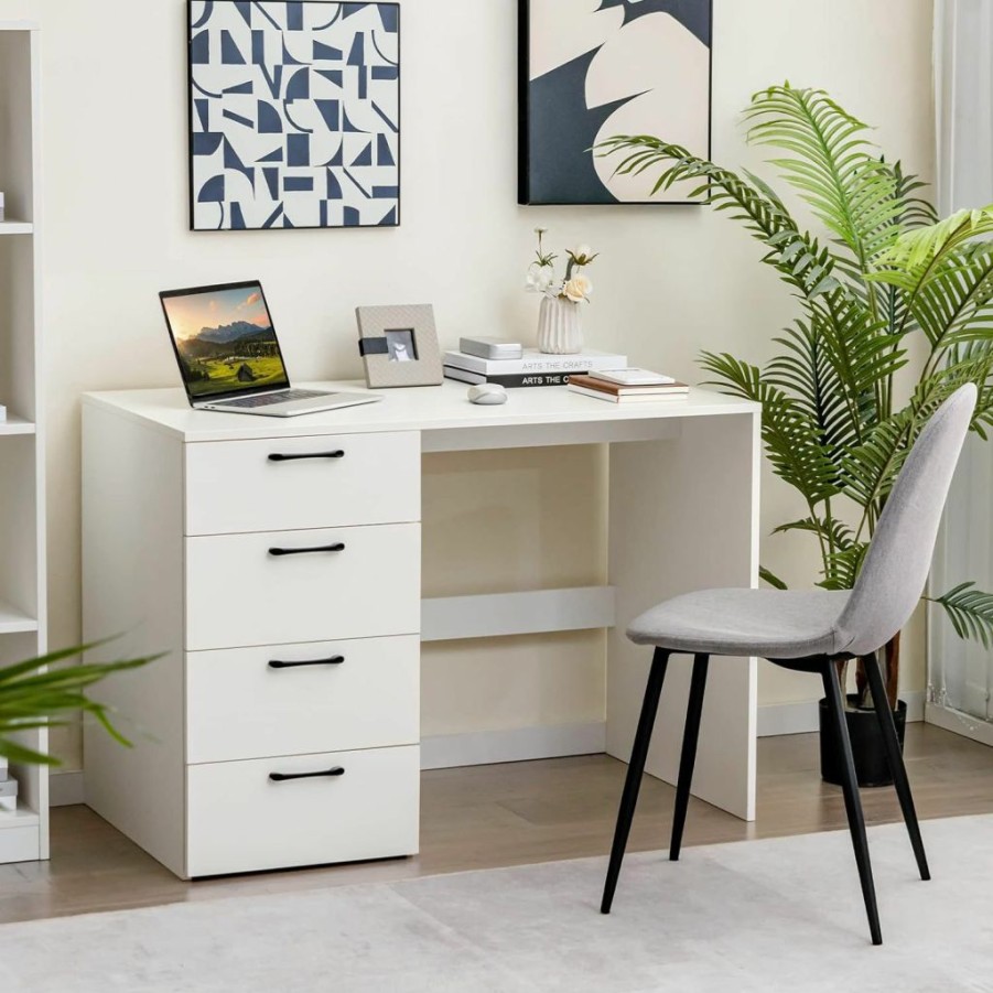 Giantex | Giantex White Computer Desk With 4 Large Drawers, Home Office Laptop Pc Desk, Writing Table, Modern Computer Workstation For Bedroom Study Room