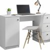 Madesa | Madesa Modern 53 Inch Computer Writing Desk With Drawers And Door, Executive Desk, Wood Pc Table, 30" H X 18" D X 53" W - White