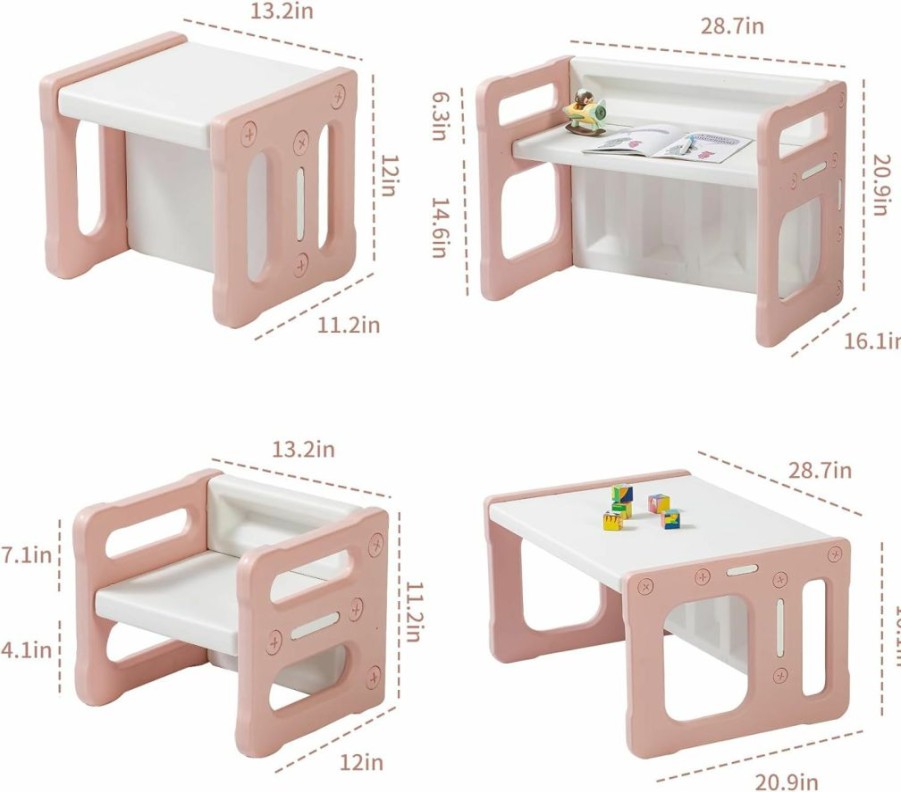 Hulaibit | Hulaibit Kids Table And 2 Chairs Set, Montessori Weaning Table And Chairs For Toddlers Age 1-6, Plastic Activity Table For Reading/Eating/Playing, Gift For Boys & Girls, Gray