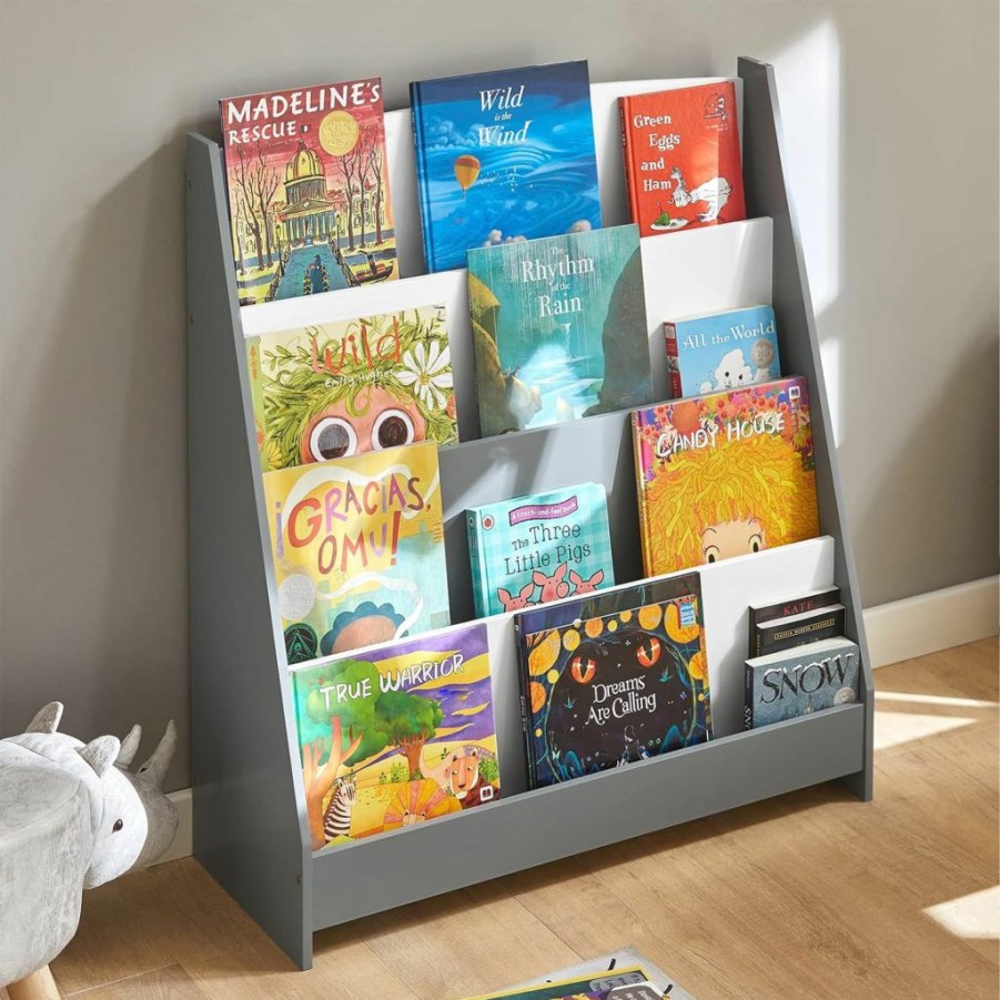 Haotian | Haotian Kmb32-Hg, Grey 4-Tier Children Kids Bookcase, Book Shelf, Storage Display Rack Organizer Holder