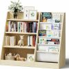 HedoAjim | 4 Tier Kids Wooden Bookshelf, Five Layer Sling Bookcase, Baby Storage Book Rack, Book And Toy Organizer Cabinet, Book Display, For Playroom, Bedroom, Toddler Room, Nursery,Classroom (Burlywood)