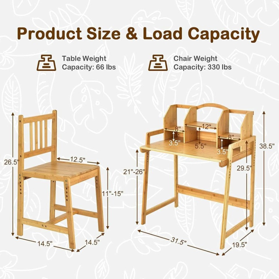 UNICOO | Unicoo - Bamboo Height Adjustable Kids Desk And Chair Set, Children Desk, Kids Study Table And Chair Set (Nature 01)