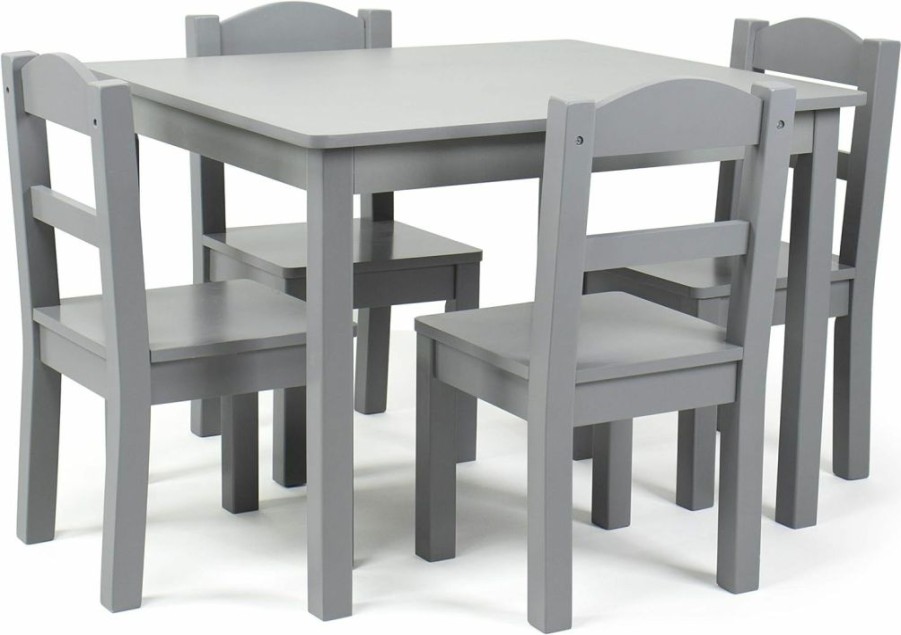 Humble Crew | Humble Crew Kids Wood Table And 4 Chair Set, Grey & Grey/White Kids Book Rack Storage Bookshelf, 4 Tiers