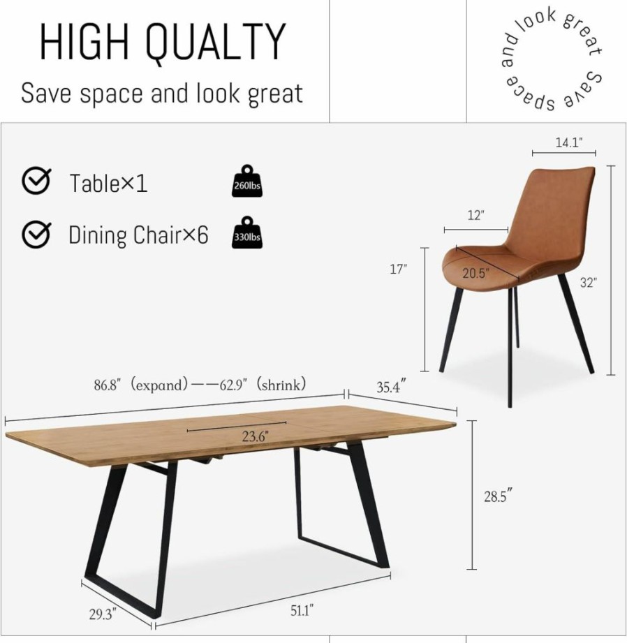 ZckyCine | Zckycine Modern Medieval Dining Table Set Dining Table And Chairs 6 People Rectangular Wooden Expansion Dining Table Space-Saving Multifunctional Dining Table (Table+6 White Chairs)