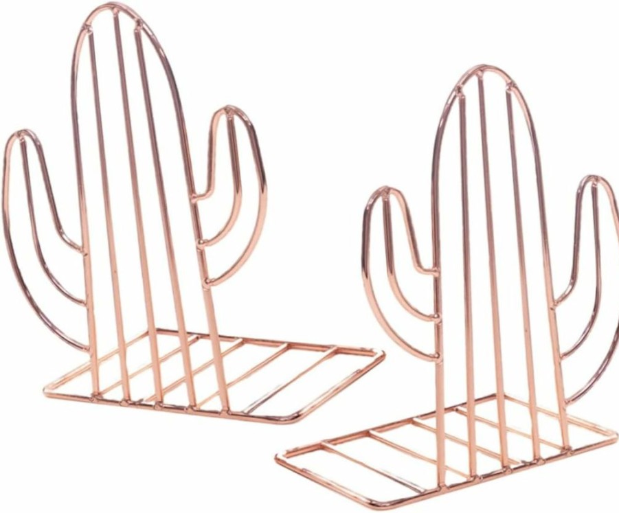 TIDTALEO | Tidtaleo 1 Pair Metal Book Stoppers Desktop Bookends Sturdy Bookends Desk Bookends Creative Book Rack Bookends Decorative Bookends For Home Children Storage Frame Bookshelf Student Cactus