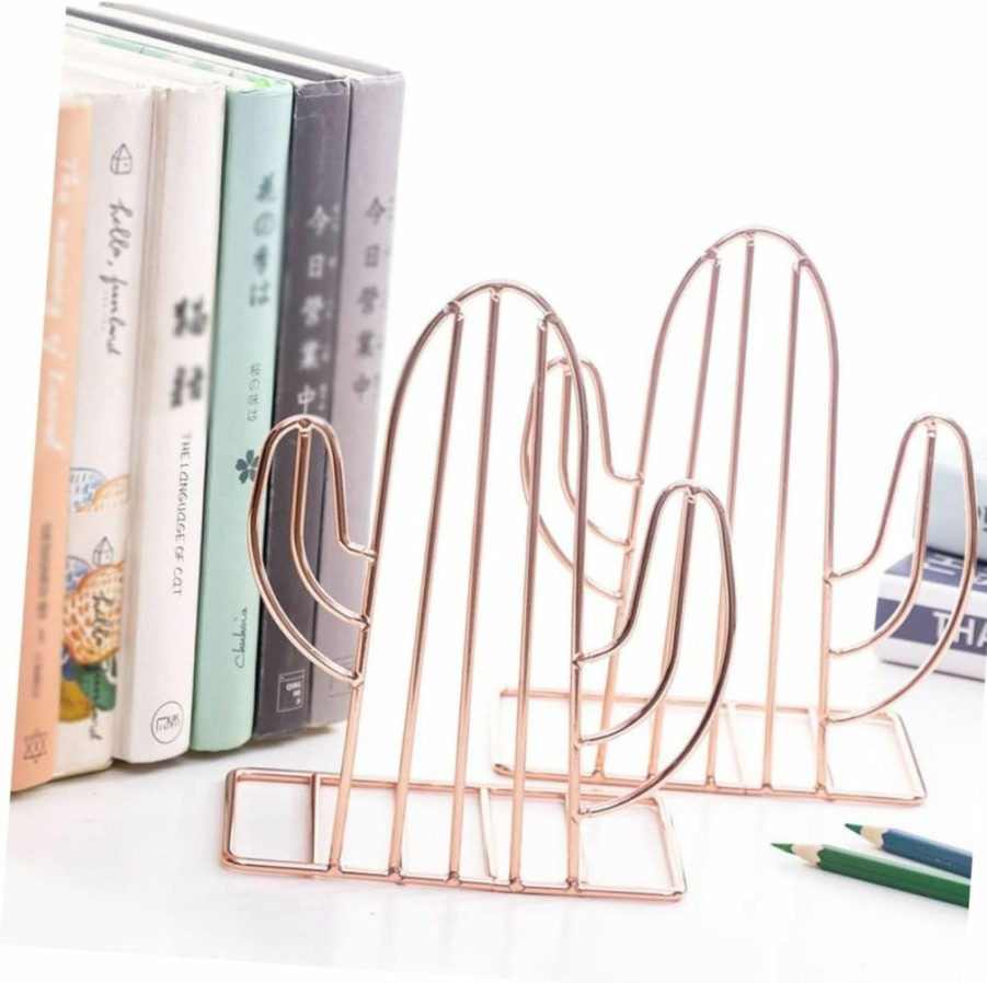 TIDTALEO | Tidtaleo 1 Pair Metal Book Stoppers Desktop Bookends Sturdy Bookends Desk Bookends Creative Book Rack Bookends Decorative Bookends For Home Children Storage Frame Bookshelf Student Cactus