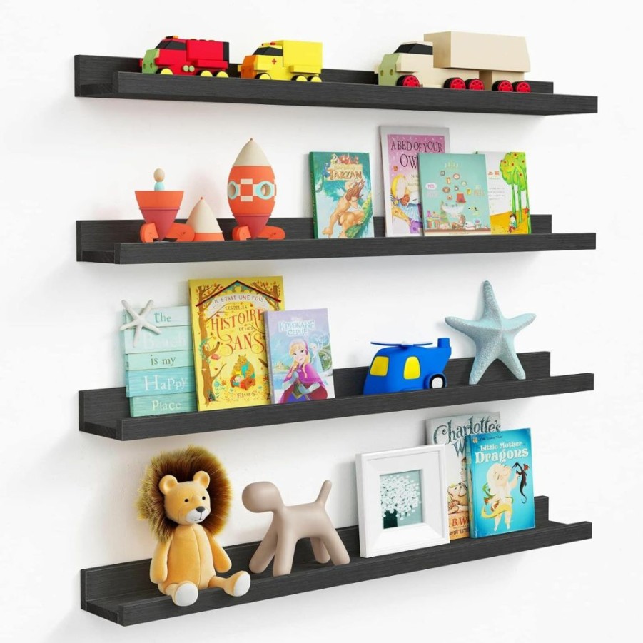 Forbena | Forbena White Nursery Book Shelves Wall Mounted Set Of 4, 23 Inch Long Floating Bookshelf For Kids Room, Wood Picture Ledge Shelf For Living Room Bedroom Corner, Baby Child Toddler Bookshelves