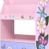 Fantasy Fields | Fantasy Fields - Magic Garden Toddler Bookshelf, Kid Bookshelf Wood, 3-Shelf Bookcase For Bedroom, Book Display Case For Girl/Boy, 3 Tier Mobile Bookrack, Low Square Book Cabinet - Pink