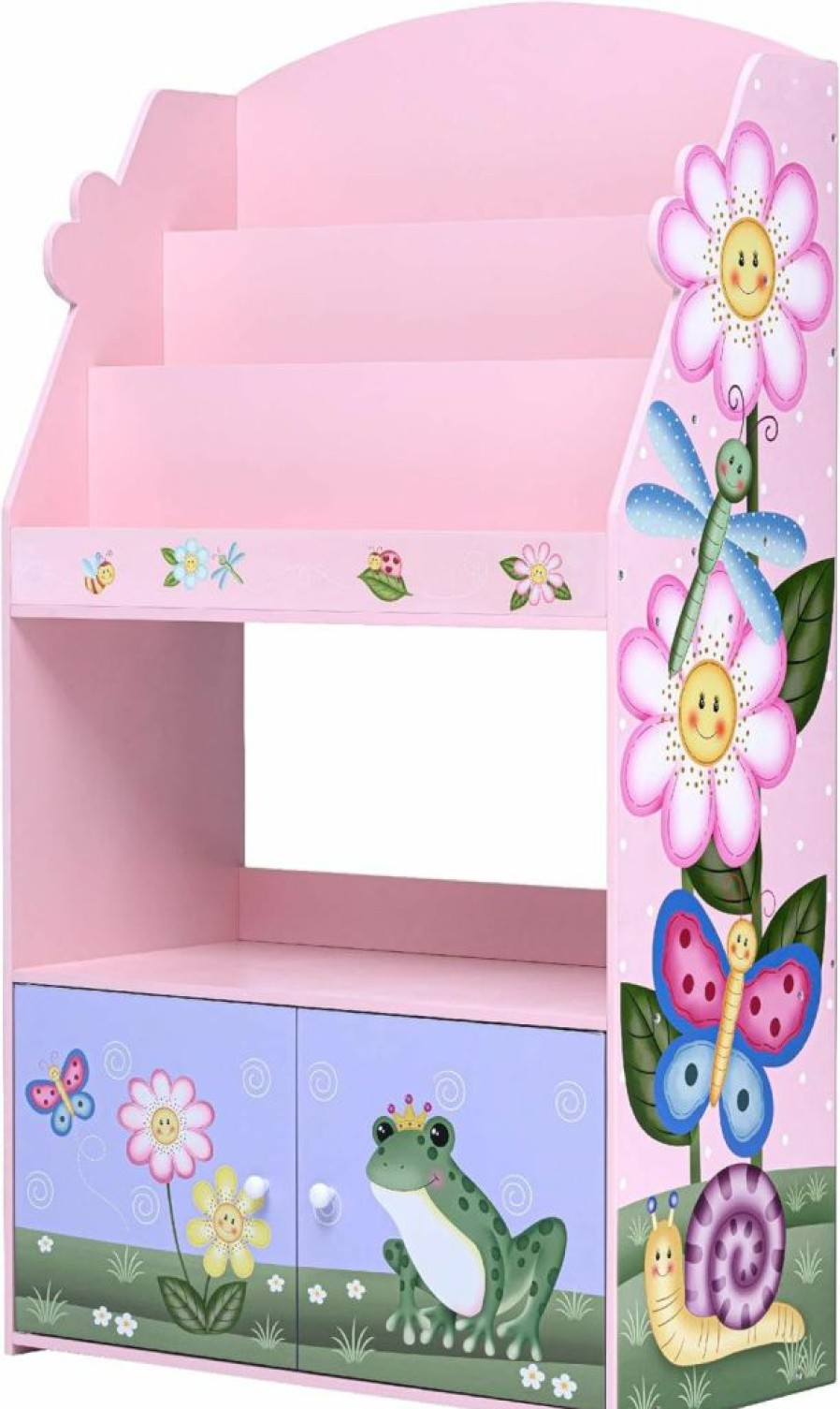 Fantasy Fields | Fantasy Fields - Magic Garden Toddler Bookshelf, Kid Bookshelf Wood, 3-Shelf Bookcase For Bedroom, Book Display Case For Girl/Boy, 3 Tier Mobile Bookrack, Low Square Book Cabinet - Pink