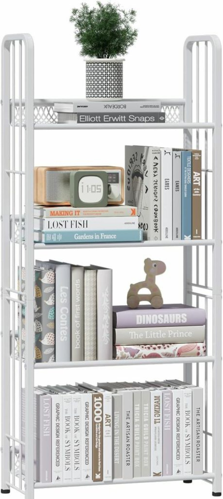 Azheruol | Azheruol Bookshelf Storage Shelf Bookcase Freestanding Storage Stand Book Organizer For Living Room, Bedroom, Kitchen, Rust Resistance,Easy Assembly Multi-Functional Organizer (4 Tiers, White)