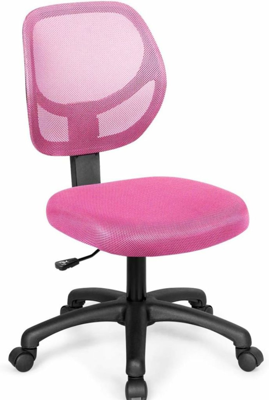 Giantex | Giantex Kids Desk Chair, Low-Back Mesh Children Computer Task Chair With Adjustable Height & Support Lumbar, Upholstered Mesh Swivel Chair For Boys Girls (Pink)