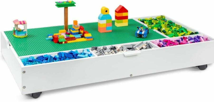 Milliard | Milliard The 2 In 1 Rollaway Play Table And Toy Organizer- Compatible With Lego Bricks, Cars And Trains- Store Under Beds Or Sofas (38" X 19" X 6.25")