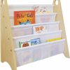 Wildkin | Wildkin Kids Modern Sling Bookshelf For Boys And Girls, Wooden Design Features Two Top Handles And Four Fabric Shelves, Helps Keep Bedrooms, Playrooms, And Classrooms Organized (Natural And White)