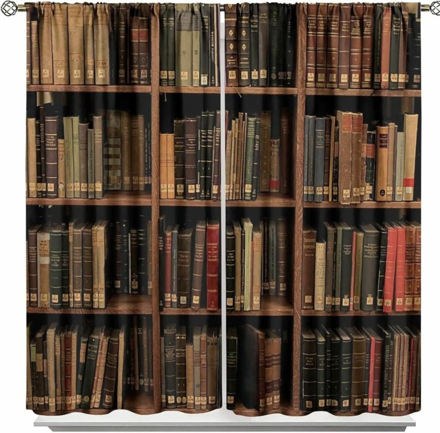 Home Textile Decor | Blackout Curtains For Kid'S Bedroom Library Bookshelf Vintage Readable Books Thermal Insulated Blackout Drapes For Living Room Boys Room W72Xl63 Inch