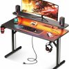 MOTPK | Motpk Small Gaming Desk With Led Lights & Power Outlets, 31 Inch Computer Desk Gaming Table With Monitor Shelf, Gamer Desk With Carbon Fiber Texture, Kids Boys Desk Gift For Men