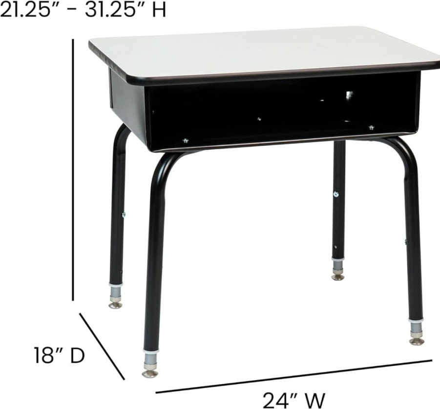 Flash Furniture | Flash Furniture Billie Open Front Student Desk For Classrooms Or Remote Learning, Height Adjustable School Desk With Metal Book Box, Gray/Black