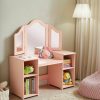 Kovhzcu | Kovhzcu Kids Vanity, 2 In 1 Princess Makeup Vanity Storage Cabinet With Detachable Top, Girls Vanity Set With Tri-Fold Mirror, Kids Vanity Set With Mirror Age 3-9 (Pink)