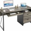 Bestier | Bestier Office Desk With Drawers, 55 Inch Industrial Computer Desk With Storage, Wood Teacher Desk With Keyboard Tray & File Drawer For Home Office, Dark Gray Oak