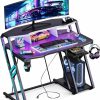 MOTPK | Motpk Gaming Desk With Power Outlet & Led Lights, Gaming Computer Desk 39Inch With Pc Storage Shelf, Gaming Table With Carbon Fiber Texture, Gamer Desk, Gift For Boys Men, Black