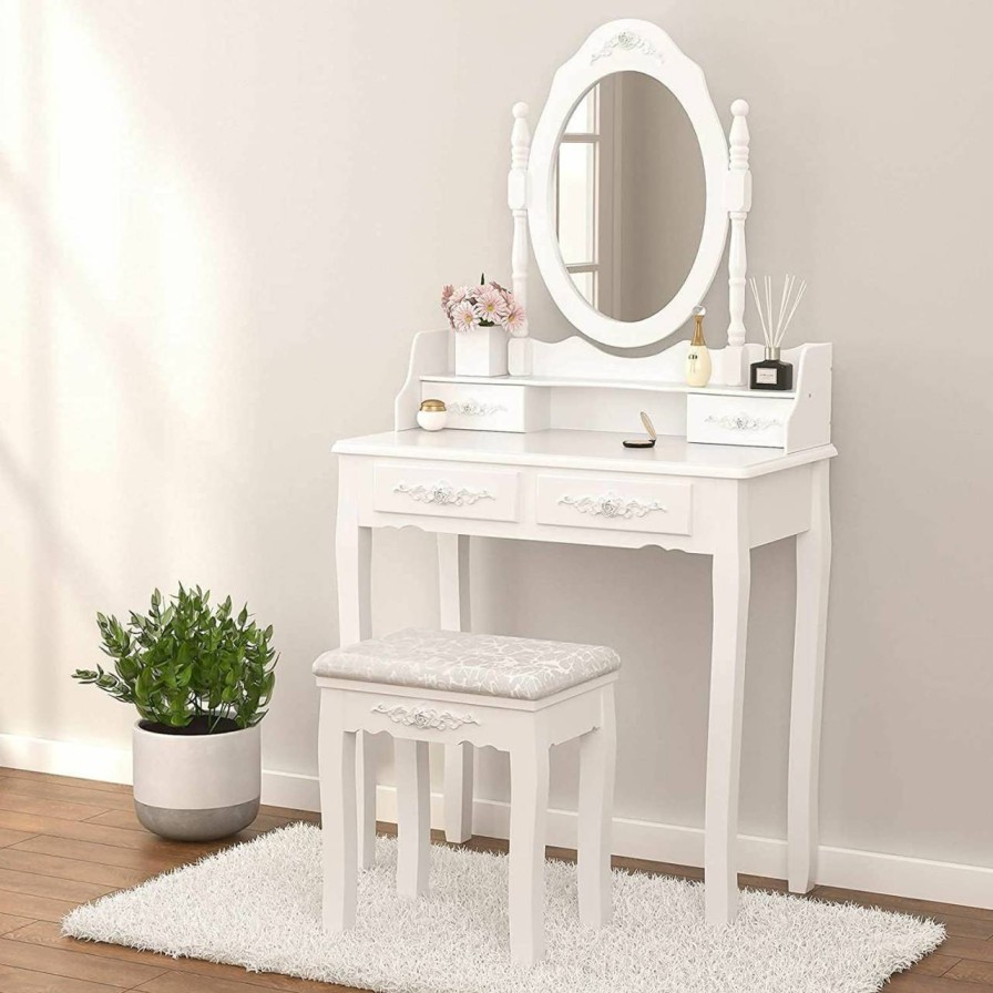 Lumelay | Lumelay Girls Makeup Vanity Set With Mirror & Stool (Vanity Desk With Mirror)