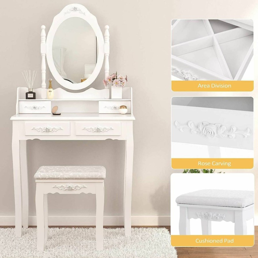 Lumelay | Lumelay Girls Makeup Vanity Set With Mirror & Stool (Vanity Desk With Mirror)