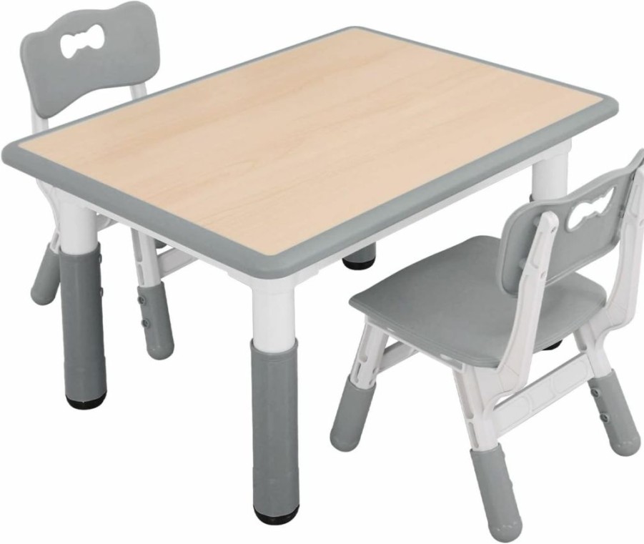 UNICOO | Unicoo - Kids Study Table And Chairs Set, Height Adjustable Plastic Children Art Desk With 2 Seats, Kids Multi Activity Table Set (Maple Top And Gray Border) By-60-Mgy