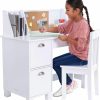 KidKraft | Kidkraft Wooden Study Desk For Children With Chair, Bulletin Board And Cabinets, White