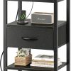 SUPERJARE | Superjare Nightstand With Charging Station, Bed Side Table With Adjustable Fabric Drawer, Night Stand For Bedroom, 3-Tier Storage End Table, For Living Room - Charcoal Gray