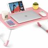 FISYOD | Fisyod Foldable Laptop Table, Portable Lap Desk Bed Table Tray, Laptop Stand With Cup Holder & Tablet Slot & Lifting Handle For Working Writing Drawing & Eating (Pink)