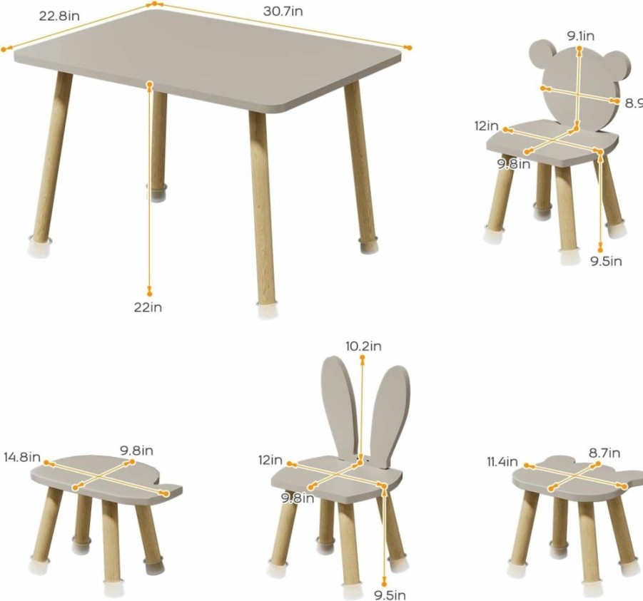 BanaSuper | Banasuper Toddler Table And Chairs Set Wood Kids Play Table With 4 Animals Shape Chairs Children Desk Ideal For Arts & Crafts Snack Time Homeschooling Homework Gift For Boy & Girl(Grey)