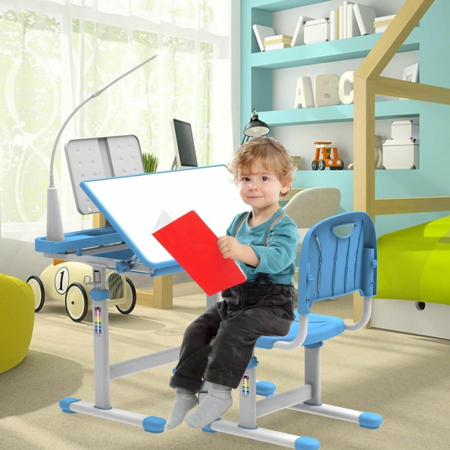 BELANITAS | Belanitas Kids Desk And Chair Set 5-8 Year Old,Height Adjustable School Desk For Kids, Kids Study Desks And Chair Set With Tilt-Able Desktop Child Desk Chairs, Sky Blue