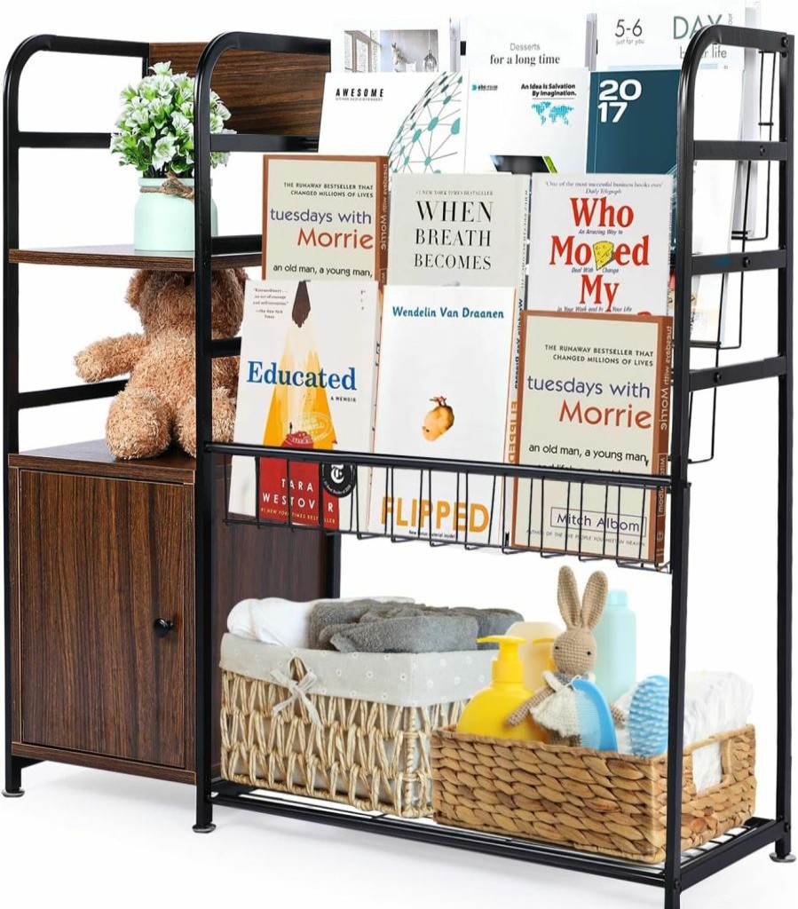 Azheruol | Azheruol Kids Bookshelf Freestanding For Children Room 18 Inches Small White Metal Bookcase Large Capacity Books Toys Organizer Stable 5 Tiers Kids Book Rack For Playroom Bookstore Library