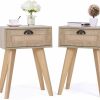 PHI VILLA | Phi Villa Rattan Nightstands Set Of 2, Mid Century Accent Table With Storage Drawer, Side Table For Small Space, Living Room Bedroom, Boho Night Stands/End Table/Bedside Table