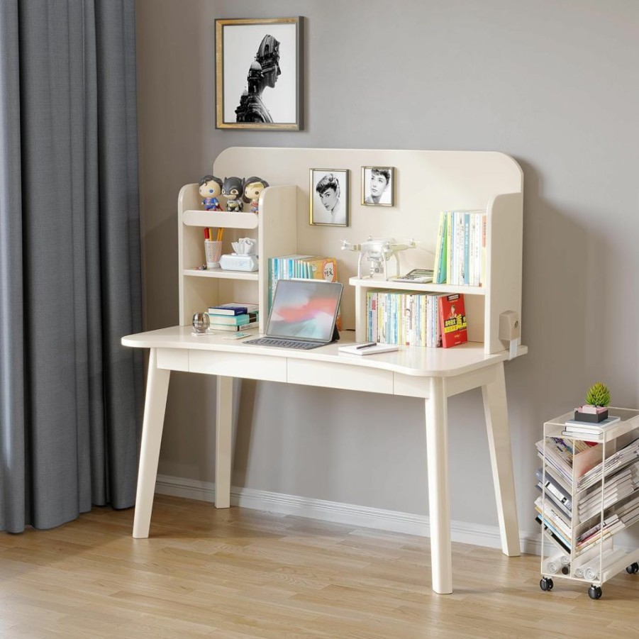 BALANBO | Balanbo Kids Desk Kids Table Wooden Children'S Study Desk With Bookshelf And Two Drawers Desk For 3 Years Old And Above Student'S Study Computer Workstation & Writing Table For Home School Use(White