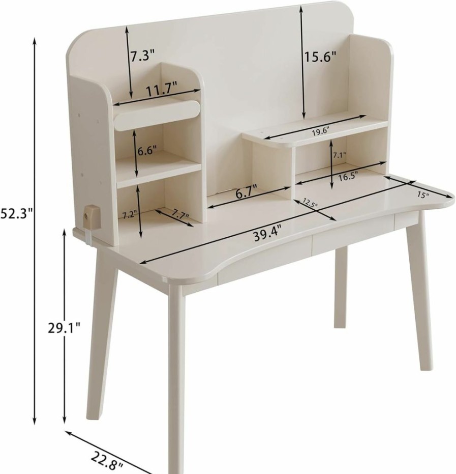 BALANBO | Balanbo Kids Desk Kids Table Wooden Children'S Study Desk With Bookshelf And Two Drawers Desk For 3 Years Old And Above Student'S Study Computer Workstation & Writing Table For Home School Use(White