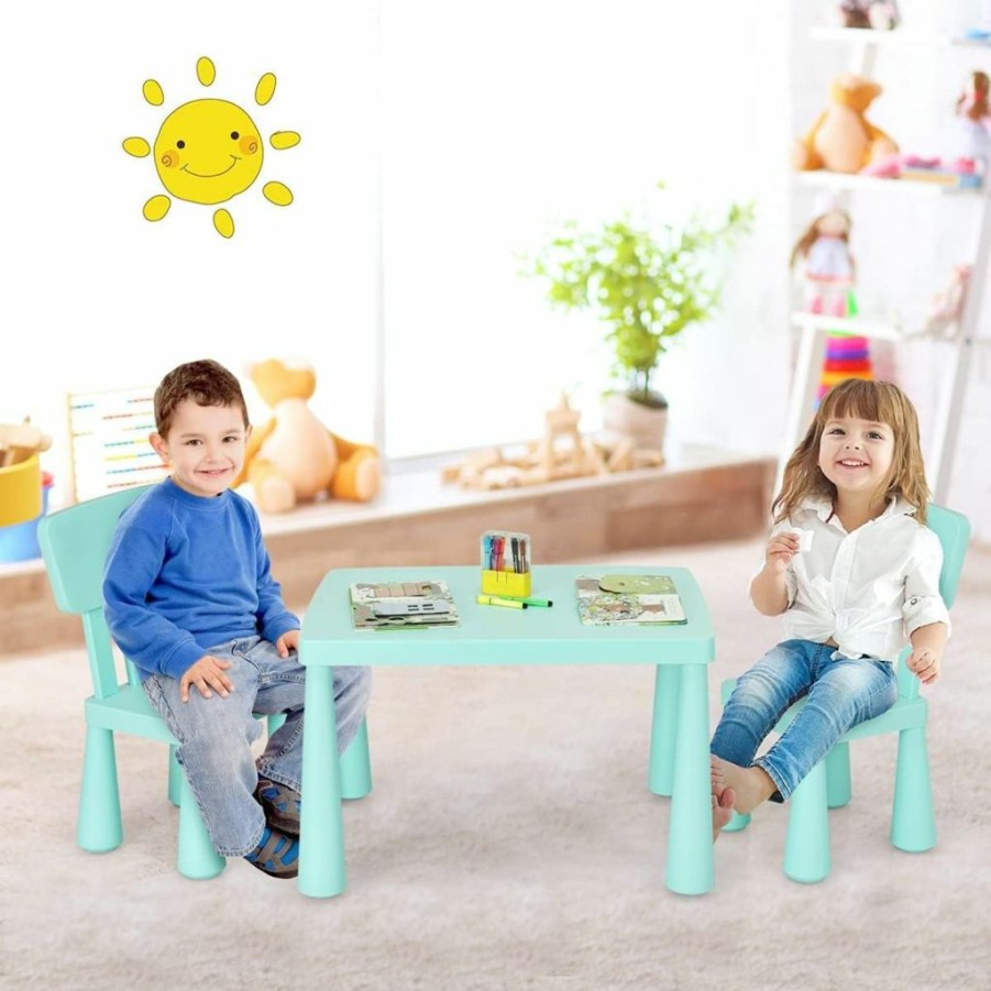 Costzon | Costzon Kids Table And Chair Set, 3 Piece Plastic Children Activity Table For Reading, Drawing, Snack Time, Arts Crafts, Preschool, Kindergarten & Playroom, Easy Clean, Toddler Table & Chair (Green)