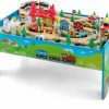 HONEY JOY | Honey Joy Train Table, Wooden Kids Activity Table W/ 80 Multicolor Pieces, Tracks, Trains, Cars, Toddler Toy Train Table Set W/Reversible Tabletop, Gift For Boys Girls Ages 3+, Blue