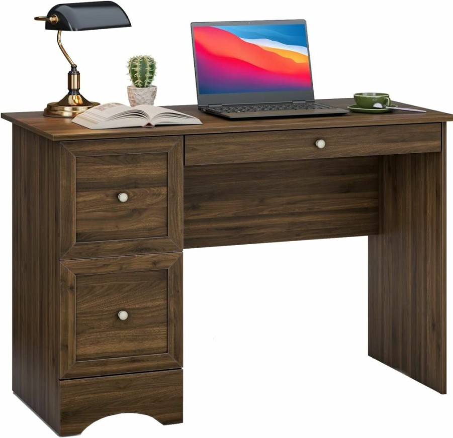 Tangkula | Tangkula Computer Desk With 3 Drawers, Wooden Home Office Desk Pc Laptop Notebook Desk, Compact Study Desk Writing Desk, Computer Workstation Ideal For Home & Office