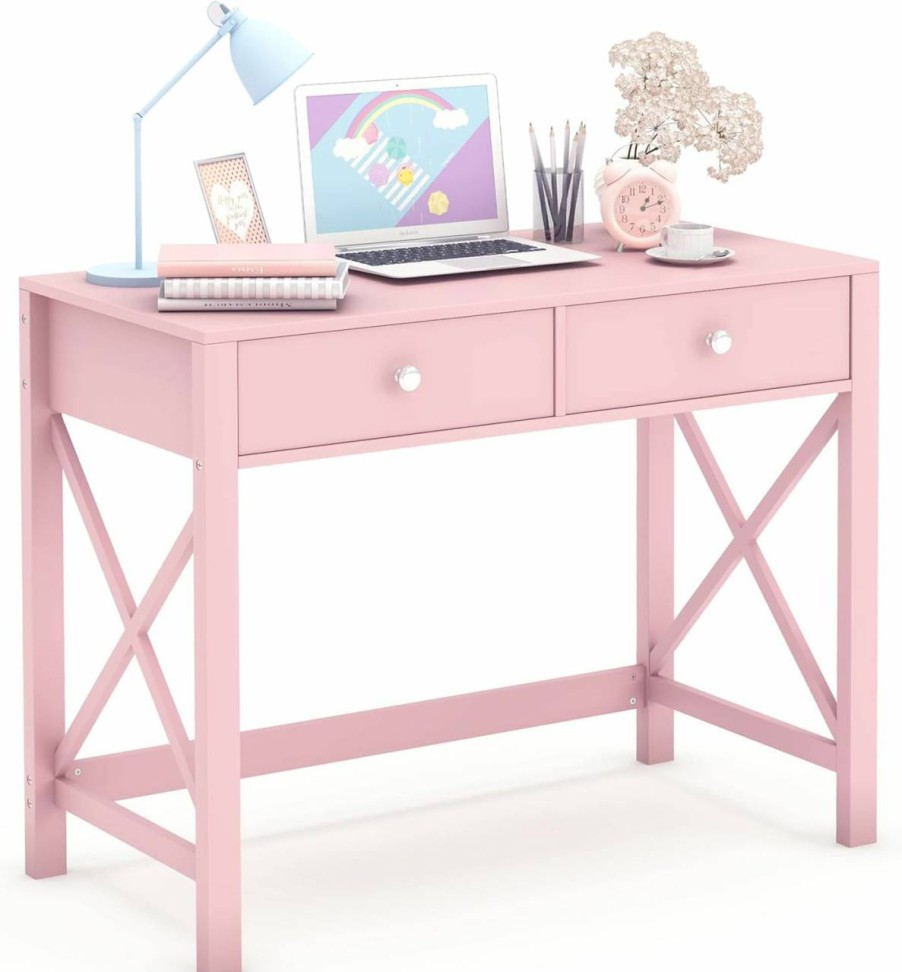 WiberWi | White Home Office Desk With Drawers, Modern Writing Computer Desk, Small Makeup Vanity Table Desk For Bedroom, Study Table For Home Office